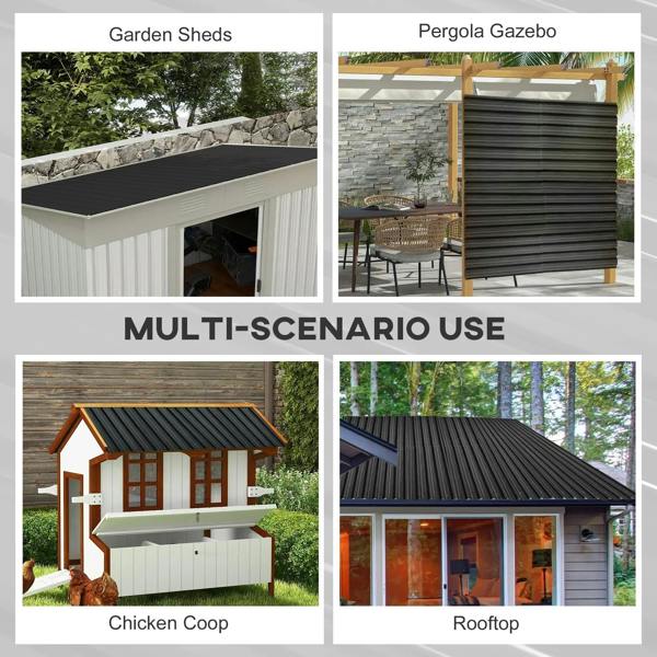 Dark grey corrugated steel roof panels used on garden sheds and rooftops