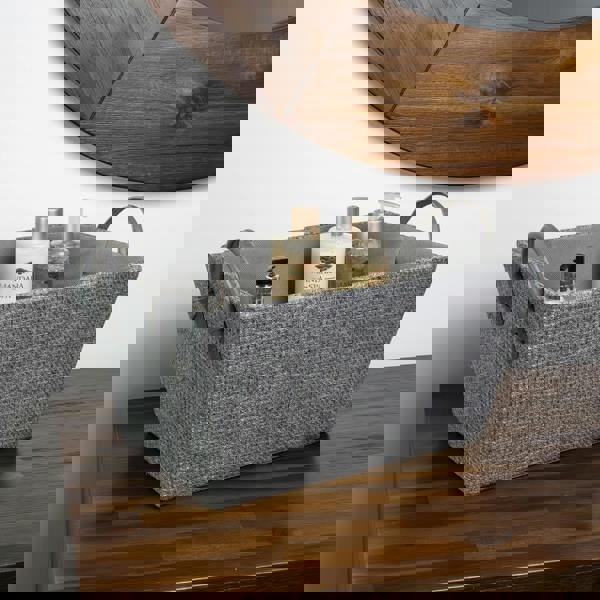 JVL Chroma Rectangular Fabric Storage Baskets with Handles for Home Organisation, Grey