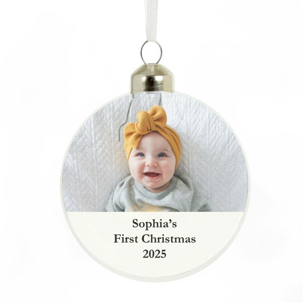 Personalised Memento Company Personalised Message Photo Upload Glass Bauble