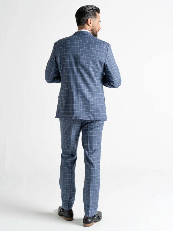 V2 Classic Kensignton Three Piece Suit - Light Blue with White and Blue Checks