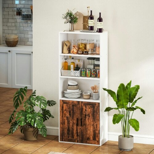 Wyld Haus Selofi Wood Rustic Brown 5 Tier Bookcase With Adjustable Shelving