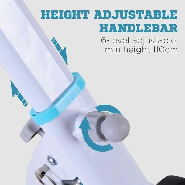 Height-adjustable handlebar stepper with blue adjustment sleeve and knob
