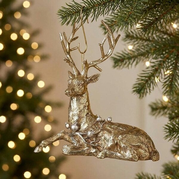 Garden Greatness Lying Gold Stag with Decorative Baubles