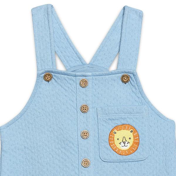 Mini Cuddles Baby Boys Lion Patch Dungaree Set With Matching Cap, Blue