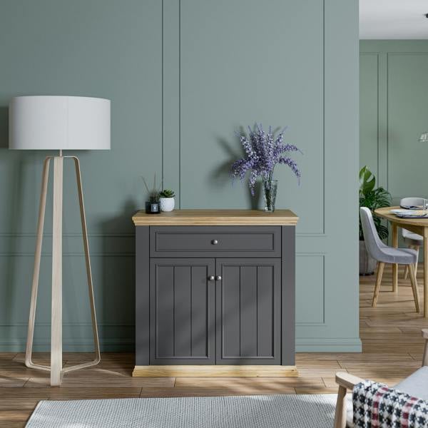 Furniture To Go Pontypool 2 Door 1 Drawer Small Sideboard in Wolfram Grey and Mauvella Oak
