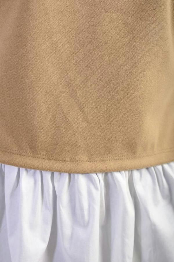 Alicia Side Tie Contrast Long Sleeve Knit Frill Top - Mocha