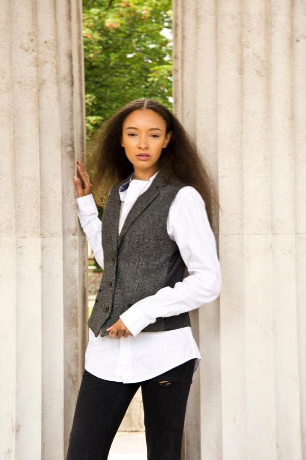 TruClothing Womens Tweed 1920s Herringbone Grey Waistcoat