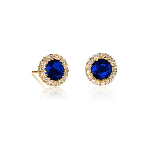 namana Gold Plated 925 Sterling Silver Round Blue Halo Stud Earrings For Women