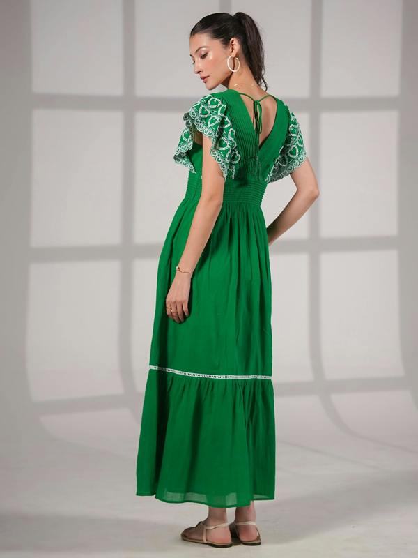 Rose & Nancy Eleanor Green Cotton Maxi Dress