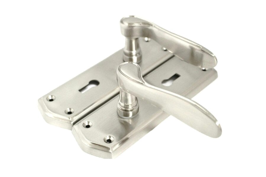 EDH Door Hardware Premium Satin Nickel Internal Lock Door Handles with Long Back Plate and 3 Lever Mortise Sash Lock - Stellar Design