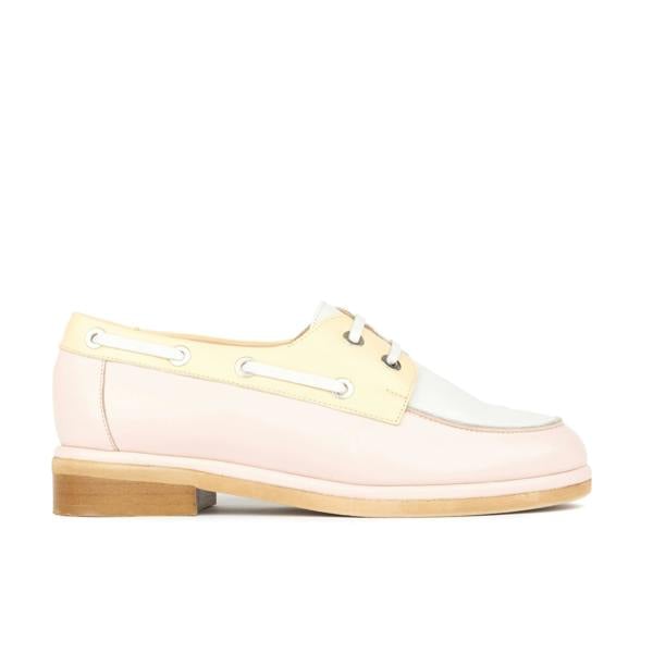 Embassy London Boatie - Yellow & Cream & Pink - Women's Leather Boat Shoe