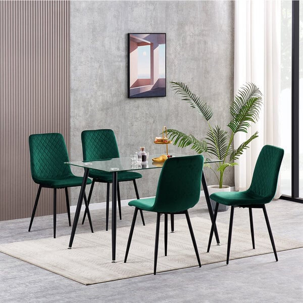Set of 4 Velvet Fabric Dining chairs Lexi - Green