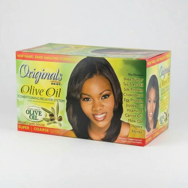 Box of Olive Oil hair care product with a woman's face on the packaging