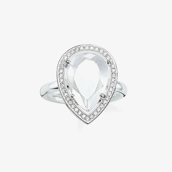 THOMAS SABO Silver Pear Shape Milky Quartz Cubic Zirconia Ring TR2043-690-14