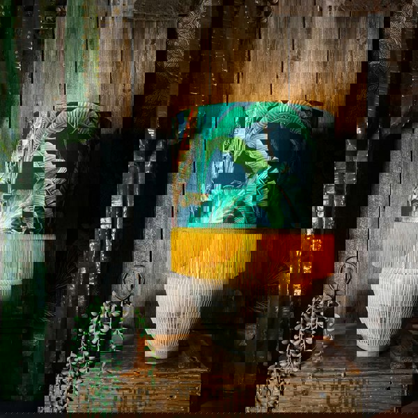 Magic Fruits Lampshade with Gold Lining - 14" x 10" and Gold Fringing - Light on