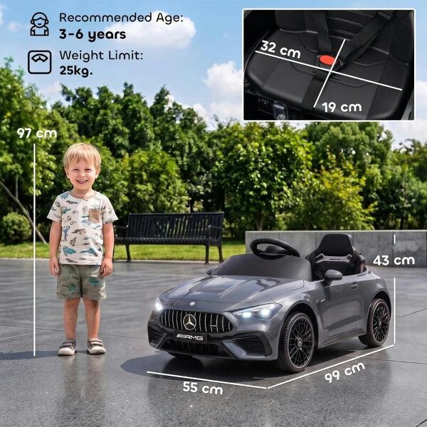 Licensed Mercedes AMG Kids Electric Car, 12V Ride On Car with Dual Motors, Remote Control for 3-6 Years, Grey