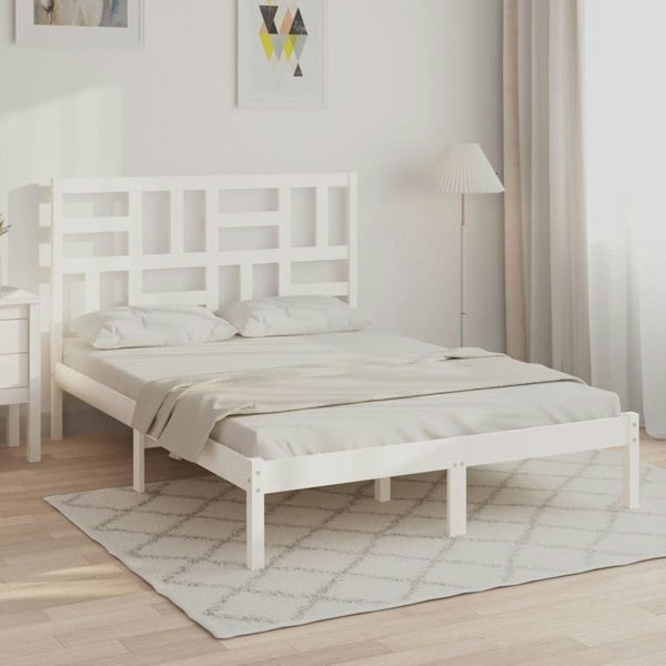 Berkfield Bed Frame White Solid Wood 135x190 cm Double