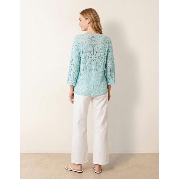 Blue Vanilla Flower Crochet Long Sleeve Top