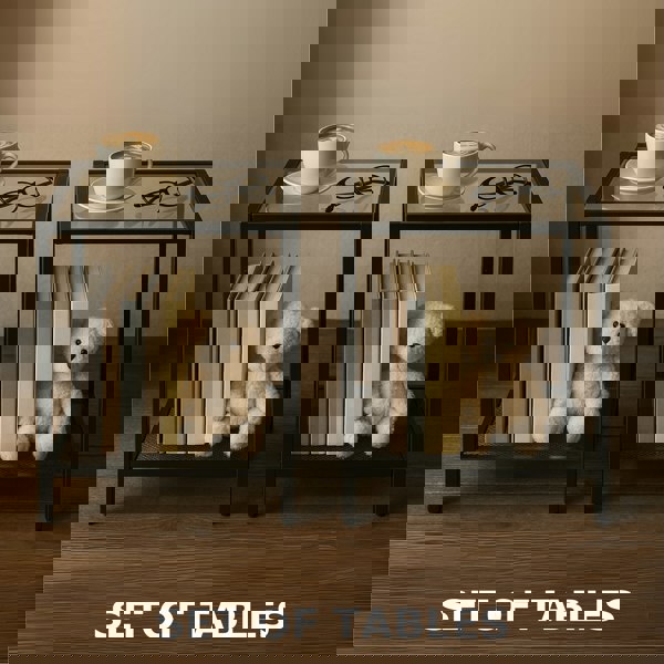 Rafaelo Mobilia 2PC Bedside Nightstand Tables With Metal Frame Black