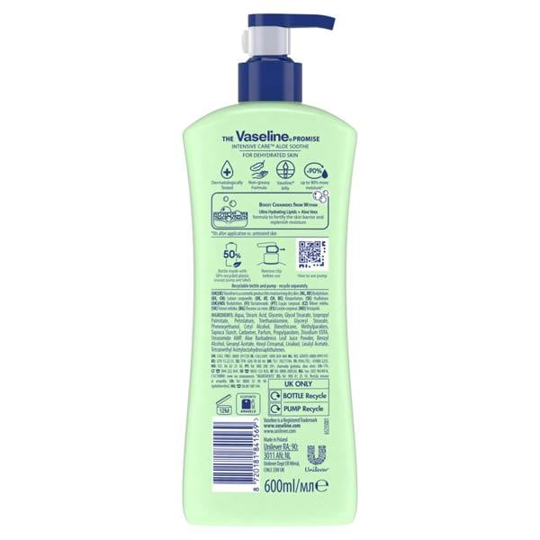 Vaseline Intensive Care Aloe Soothe Body Lotion, 3 pack, 600ml for Dry Skin Care