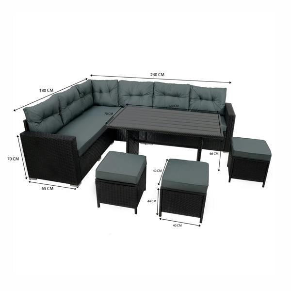 Jardi Rattan Corner Set With Composite Table – Black