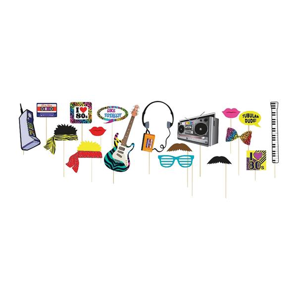 Bristol Novelty 80s Photobooth Kit (18 Piece Set) - Multicoloured - 