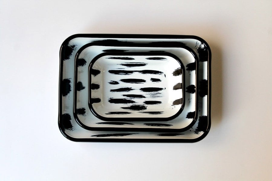 Rozi Stripe Collection Enamel 3-Piece Rectangular Serving And Roasting Dish Set