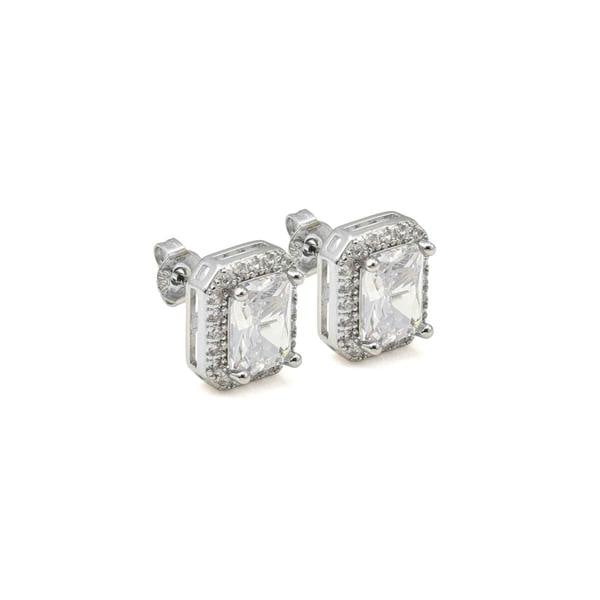 Say It With Radiant Cut Halo Earrings - Silver