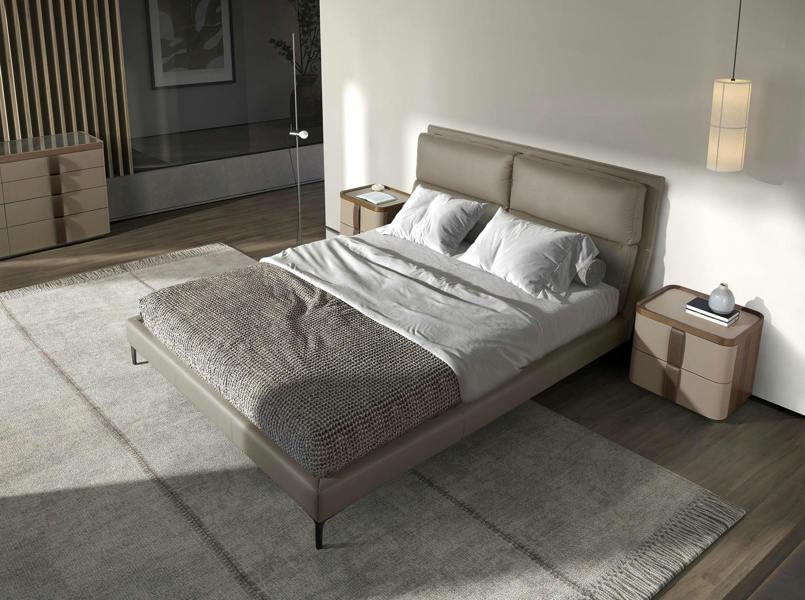 Angel Cerdá Leatherette bedside table, walnut and polished steel base 7204
