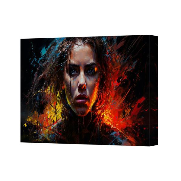 Benjamin Tate Design Modern Abstract Portrait Canvas Wall Art Fiery Colorful Woman Face