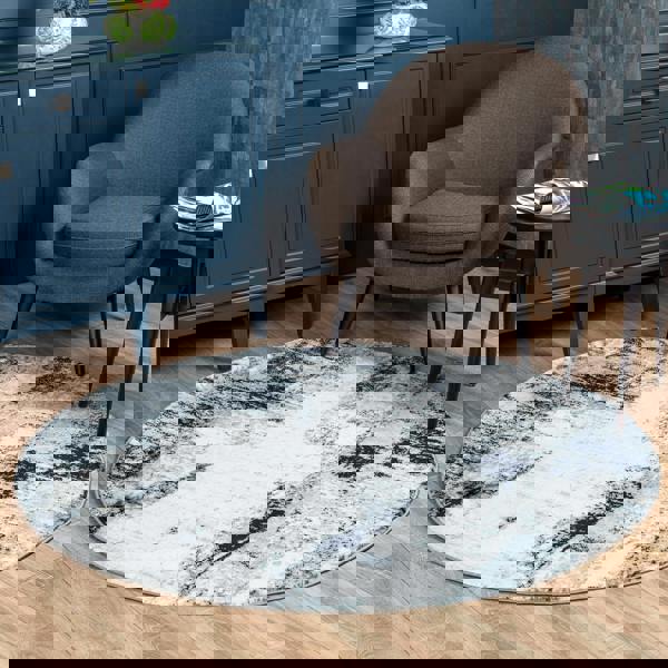 Livabliss Wanderlust-Abstract Blue Grey Black Modern Marble Rug