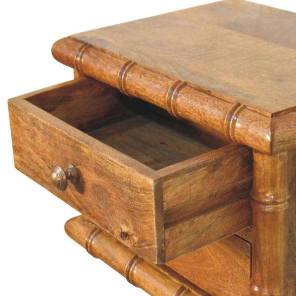 Artisan Furniture Solid Wood Bamboo Bedside in Amber Oak Finish, 2 Drawers, Brown