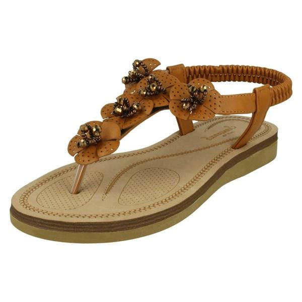 Savannah Ladies Savannah Beaded Flower Trim Sandals