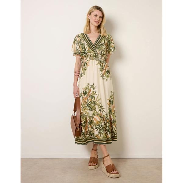 Blue Vanilla Tropical Print Wrap Front Dress