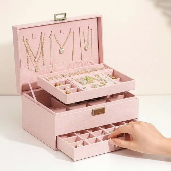 Modcraft 3 Layer Pink Jewellery Box and Organizer - Pink