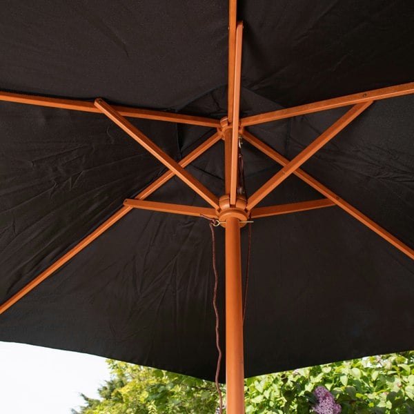 Samuel Alexander 2.4m Wooden Garden Patio Sun Shade Parasol Shaft & Pulley in Black