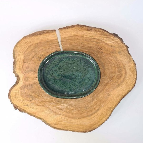 18cm Glazed Drip Tray | Oval | Dark Green - Yorkshire Bonsai