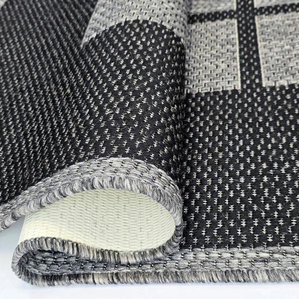Viva Rugs Non-Slip Black Grey Rug Geometric Border Design Flat Weave Kitchen Dining Room Living Room Area Mat