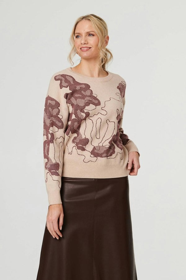 Burgundy | Abstract Print Long Sleeve Sweatshirt
