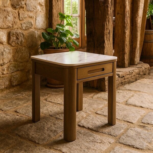 Wyld Haus Cork Warm Wood Square Side Table with Black Frame
