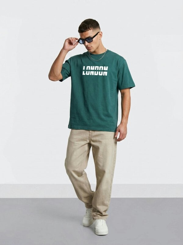 London Attitude Essential Split Graphic Premium Organic Cotton T-Shirt - Glazed Green