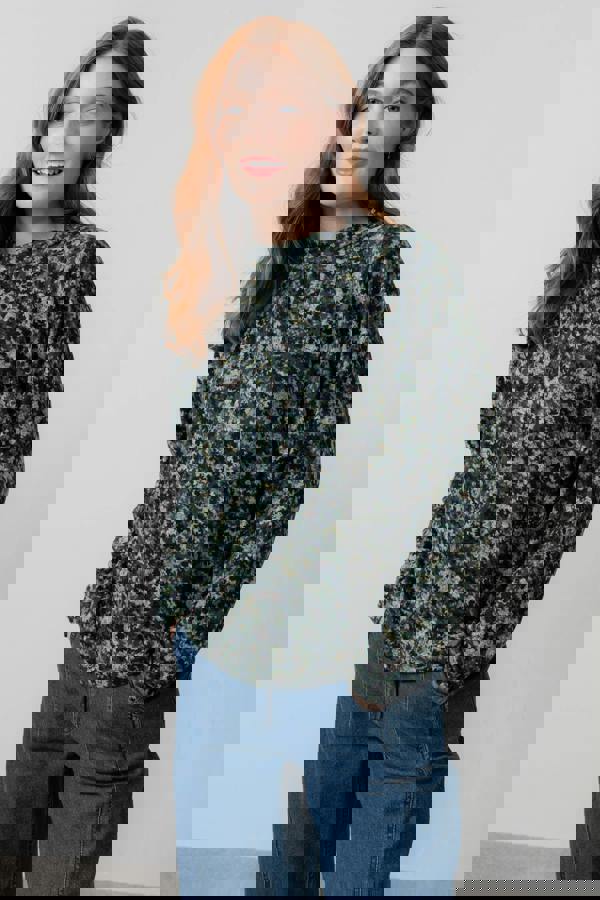 Lily & Me Bayberry Batwing Floral Print Top Green