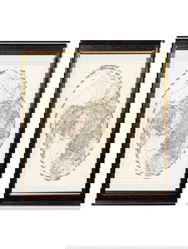 Exceptional Art c.1838 World Map Hemispheres