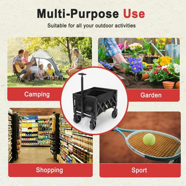 Dyzi Folding Festival Trolley Wagon With Adjustable Handle And Cup Holders