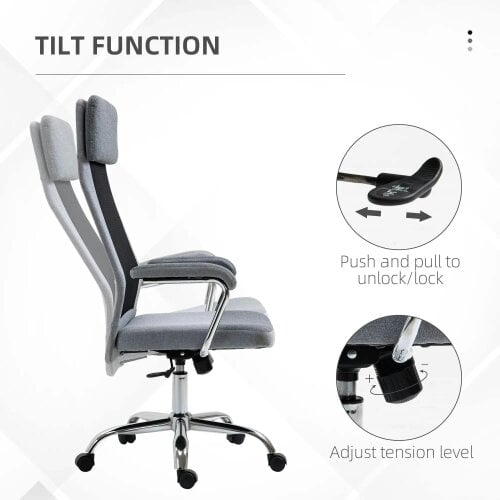Bobobiy Office Chair, High Back Computer Chair with Adjustable Height, Swivel Rolling Wheels, Mesh Back and Linen-Feel Fabric Seat, Grey