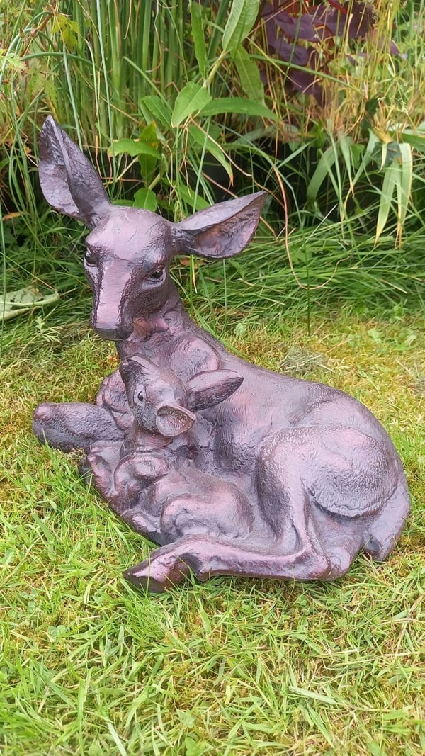 Inspirational Gifting Doe and Baby Fawn Laying Deer Garden Ornament Sculpture Hand Crafted Aluminium