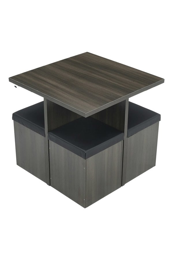 Living and Home Wooden Square Table and 4 Storage Stools Set