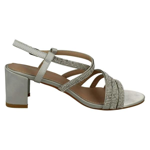Spot On Ladies Spot On Diamante Strappy Block Heeled Sandals F12037