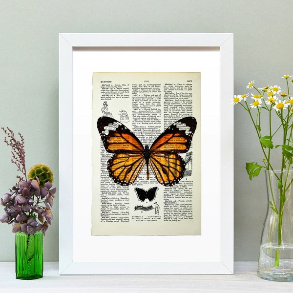 Hands & Hearts Monarch Butterfly Vintage Book Page Art Print