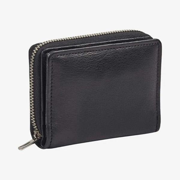 Black leather zipped card holder with RFID protection for women